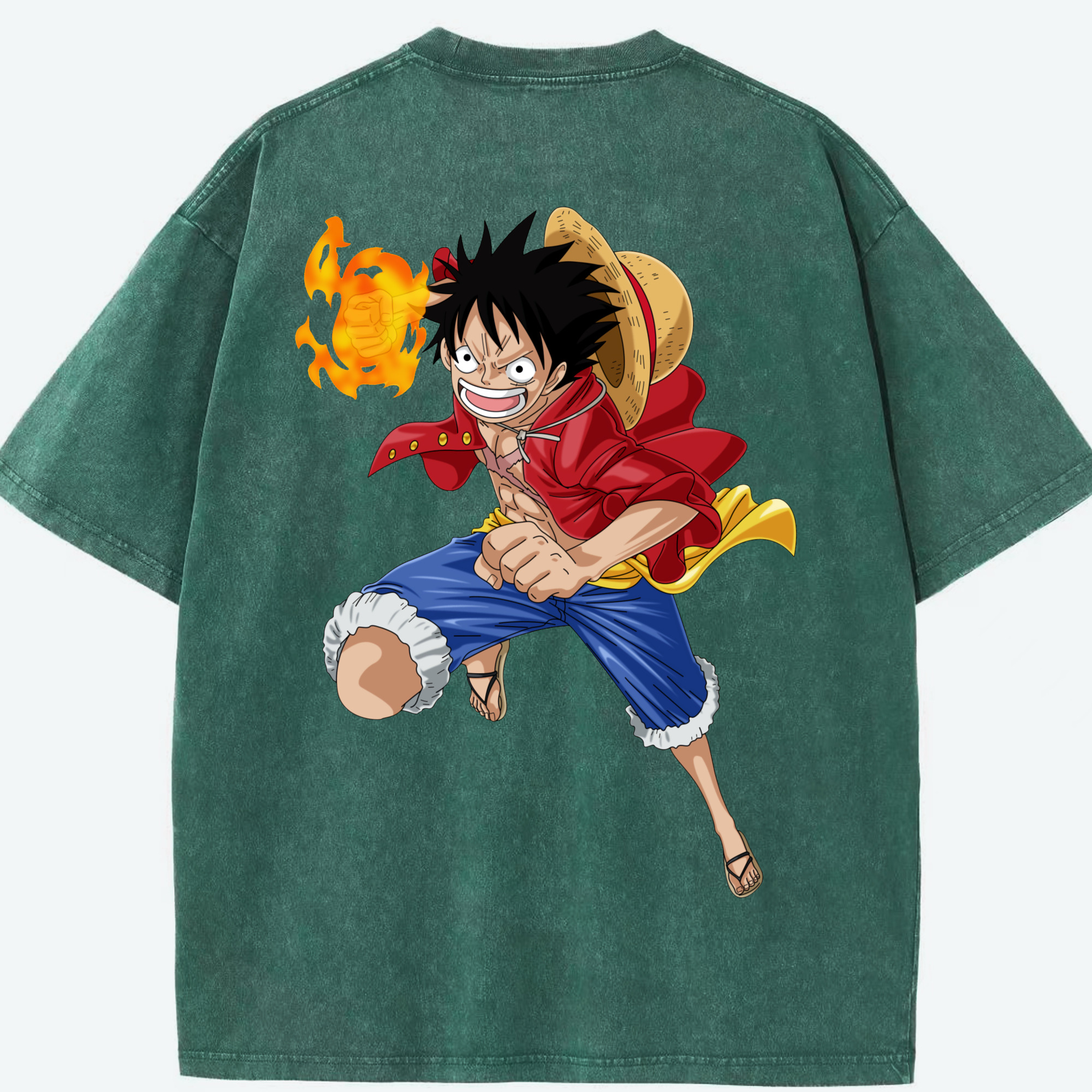 ワンピース モンキー・D・ルフィ ONE PIECE Monkey D. Luffy 綿100% ヴィンテージ風 半袖Tシャツ（背面プリント）